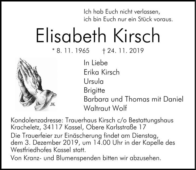 Traueranzeige Elisabeth Kirsch