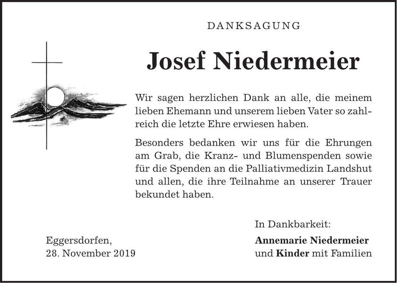 Traueranzeige Josef Niedermeier