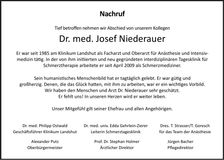 Traueranzeige Josef Niederauer
