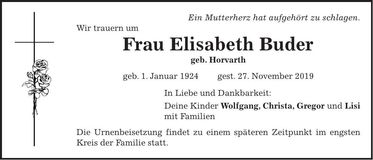 Traueranzeige Elisabeth Buder