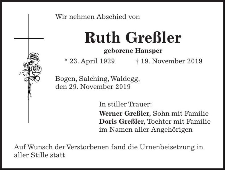 Traueranzeige Ruth Greßler