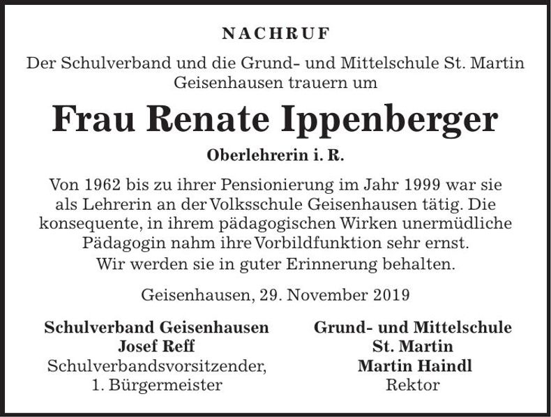 Traueranzeige Renate Ippenberger