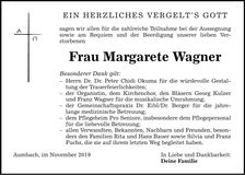 Traueranzeige Margarete Wagner