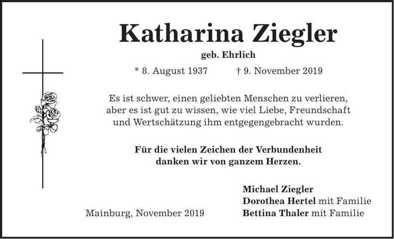 Traueranzeige Katharina Ziegler