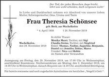 Traueranzeige Theresia Schönsee