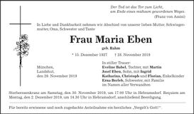Traueranzeige Maria Eben