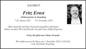 Traueranzeige Fritz Ernst