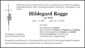 Traueranzeige Hildegard Rogge
