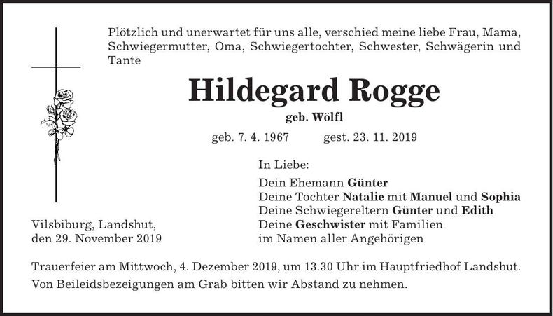 Traueranzeige Hildegard Rogge