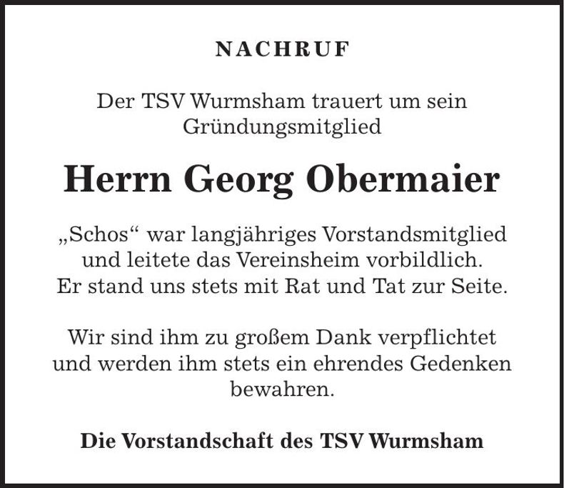 Traueranzeige Georg Obermaier