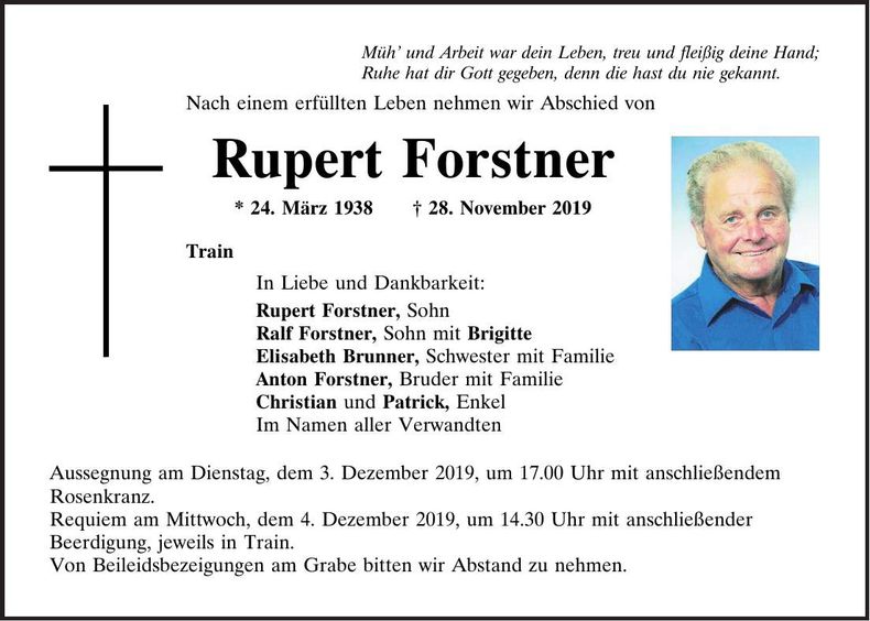 Traueranzeige Rupert Forstner