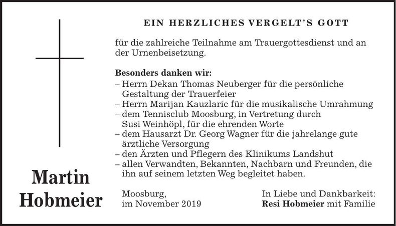 Traueranzeige Martin Hobmeier