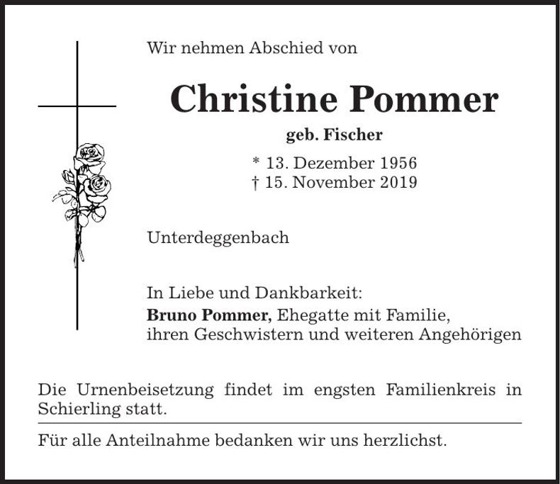 Traueranzeige Christine Pommer