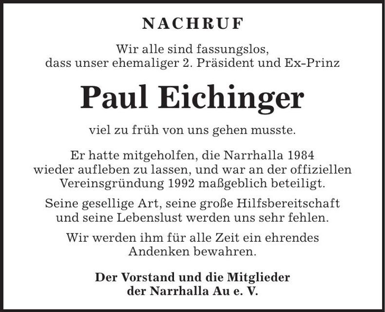 Traueranzeige Paul Eichinger