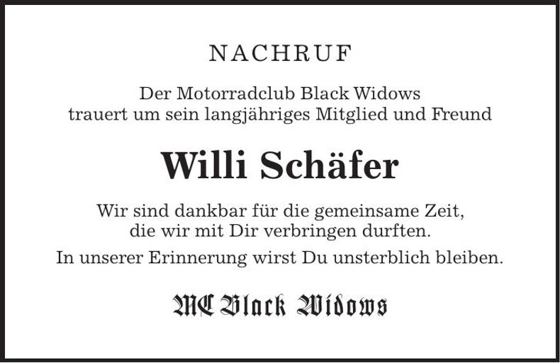 Traueranzeige Willi Schäfer