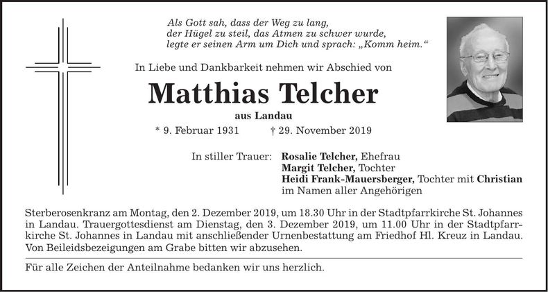 Traueranzeige Matthias Telcher
