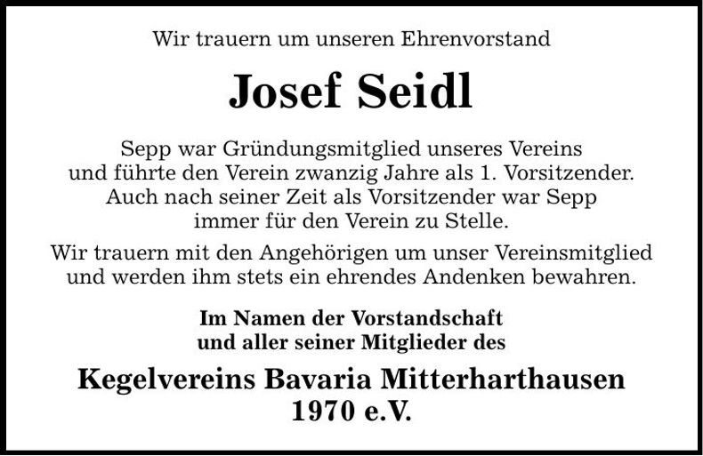 Traueranzeige Josef Seidl