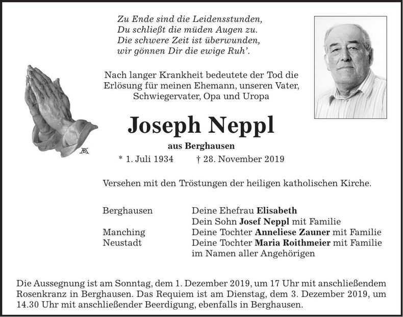 Traueranzeige Josef Neppl
