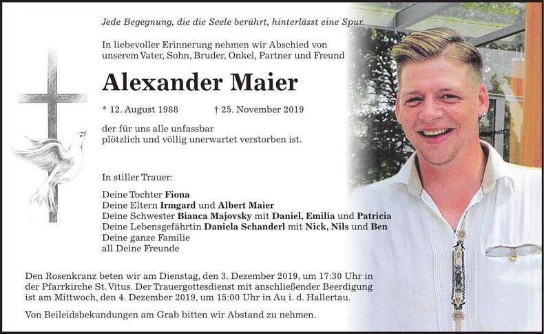 Traueranzeige Alexander Maier