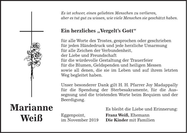 Traueranzeige Marianne Weiß
