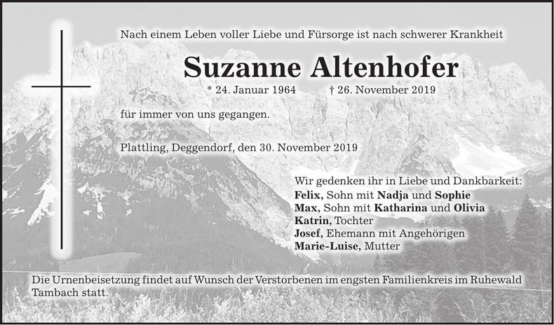 Traueranzeige Suzanne Altenhofer