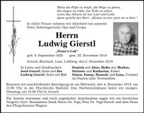 Traueranzeige Gierstl Ludwig
