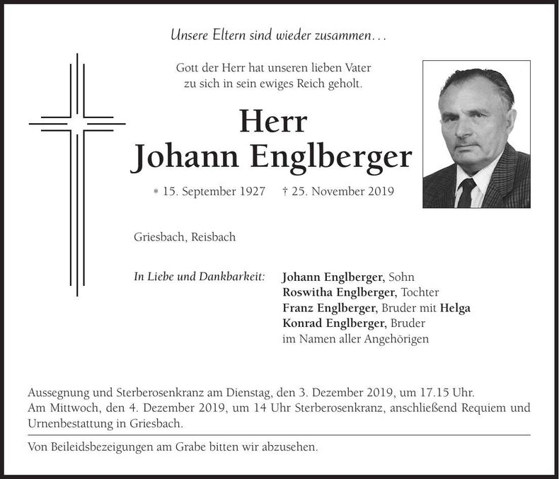 Traueranzeige Johann Englberger