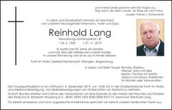 Traueranzeige Reinhold Lang
