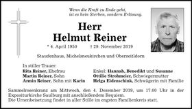 Traueranzeige Helmut Reiner