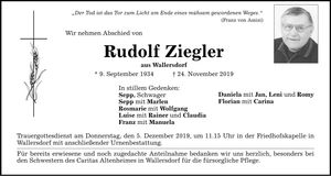 Traueranzeige Rudolf Ziegler