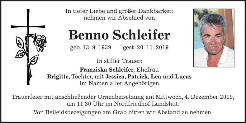 Traueranzeige Benno Schleifer