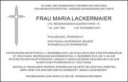 Traueranzeige Maria Lackermaier