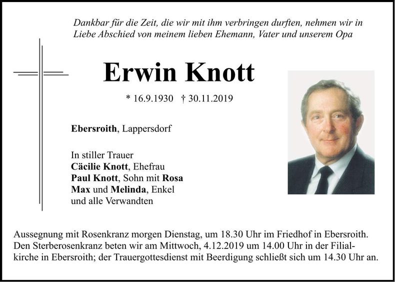 Traueranzeige Erwin Knott