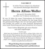 Traueranzeige Alfons Woller