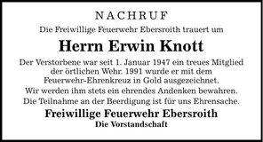 Traueranzeige Erwin Knott