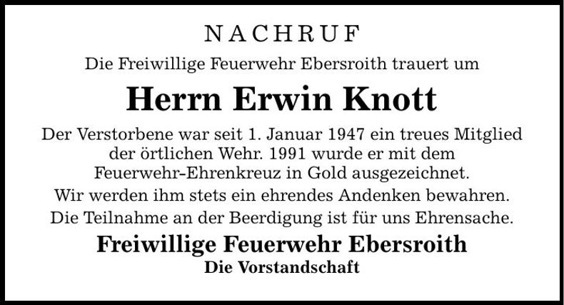 Traueranzeige Erwin Knott