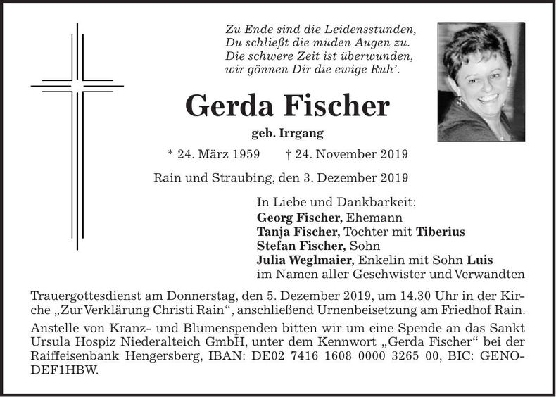 Traueranzeige Gerda Fischer