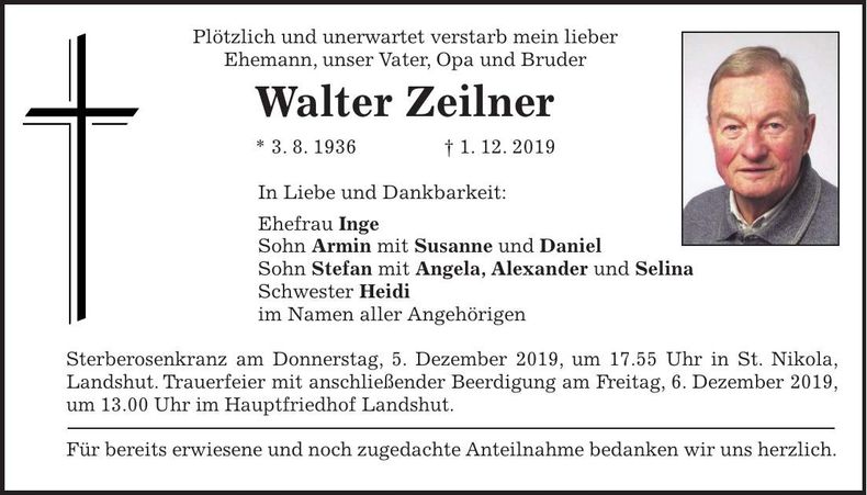 Traueranzeige Walter Zeilner