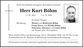 Traueranzeige Kurt Böhm