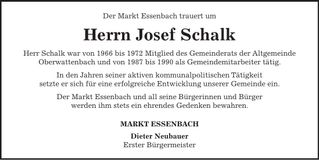 Traueranzeige Josef Schalk