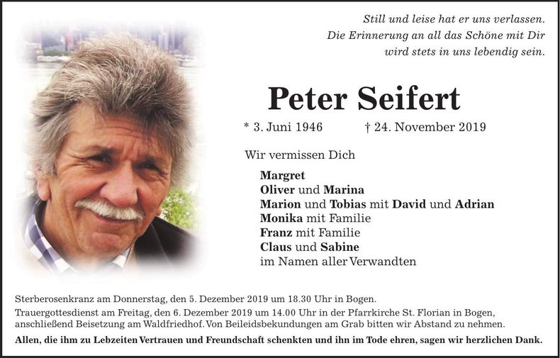 Traueranzeige Peter Seifert