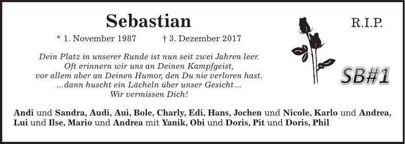 Traueranzeige Sebastian Sebastian
