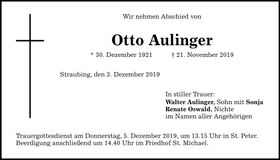 Traueranzeige Otto Aulinger