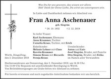 Traueranzeige Anna Aschenauer