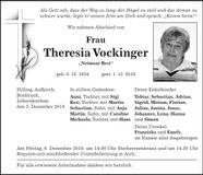 Traueranzeige Theresia Vockinger