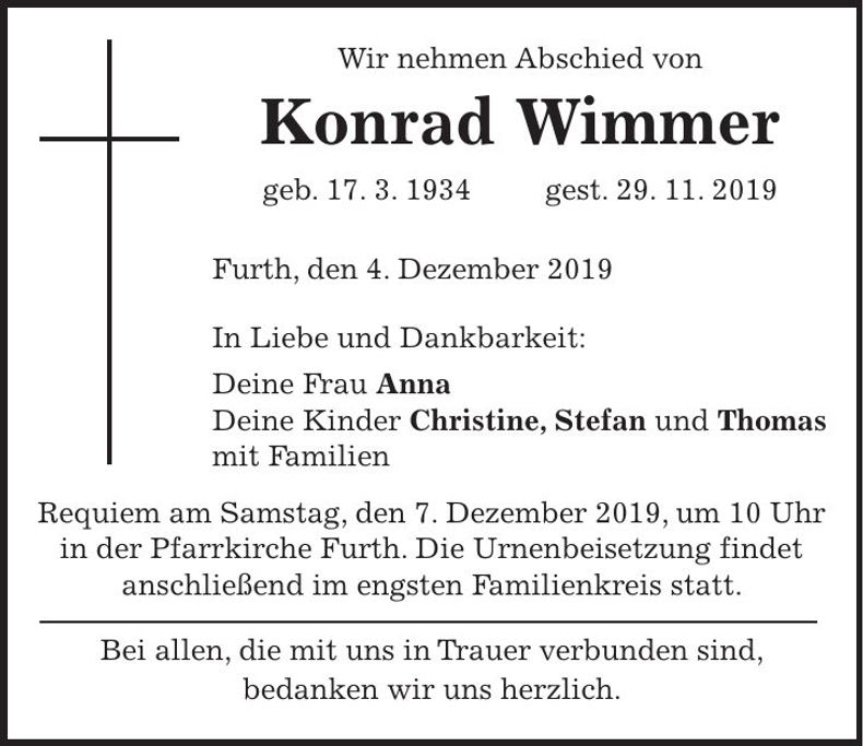 Traueranzeige Konrad Wimmer
