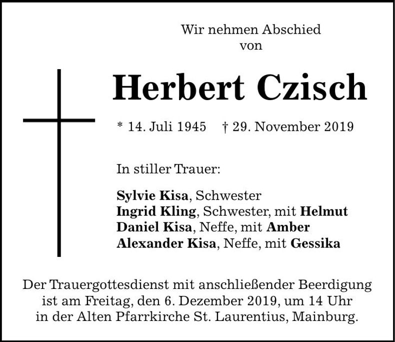 Traueranzeige Herbert Czisch