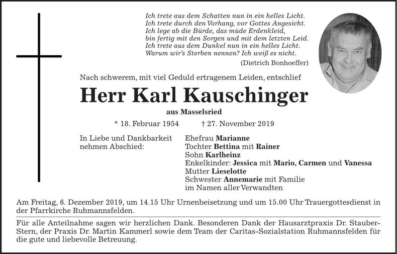 Traueranzeige Karl Kauschinger