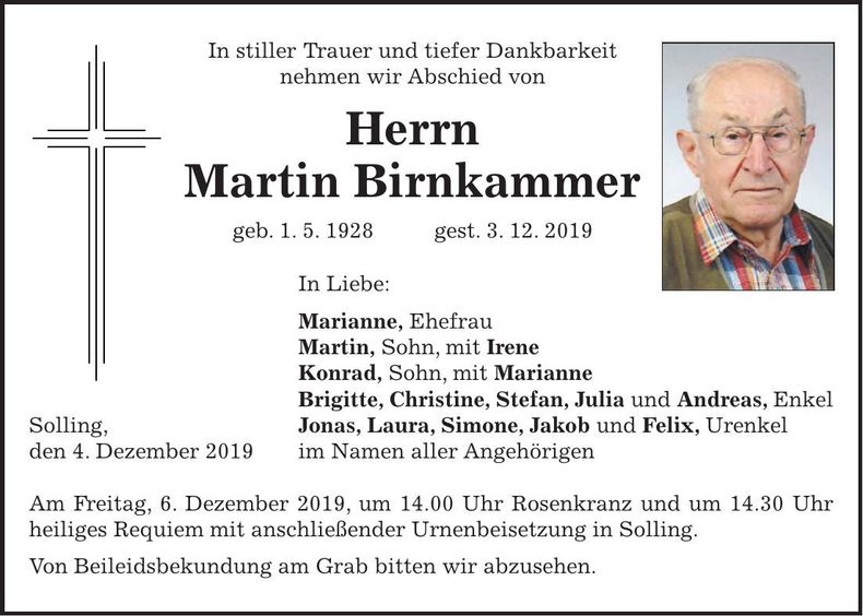 Traueranzeige Martin Birnkammer