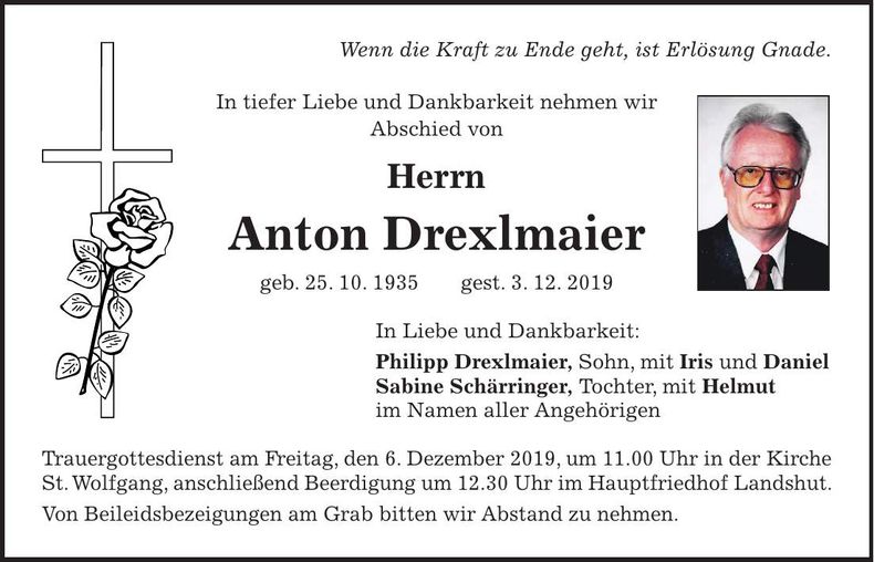 Traueranzeige Anton Drexlmaier